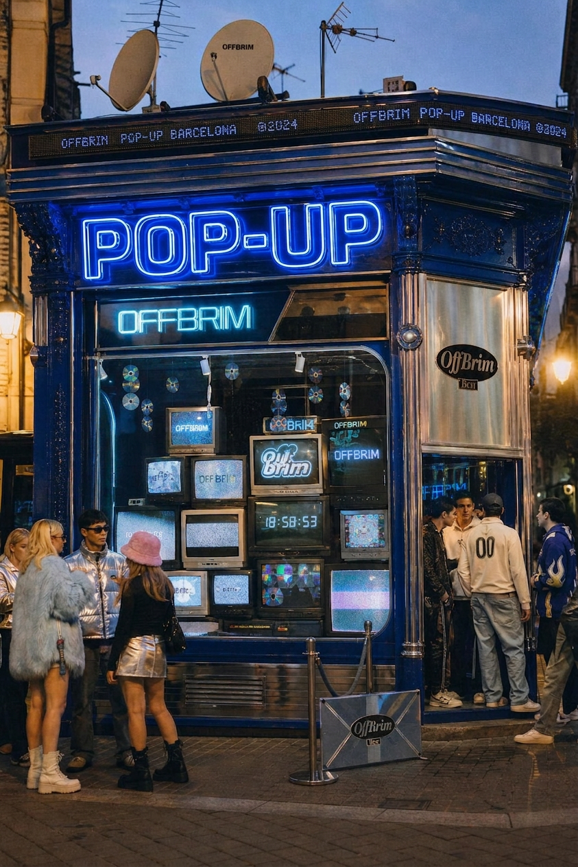 OffBrim Pop-Up — fachada al atardecer